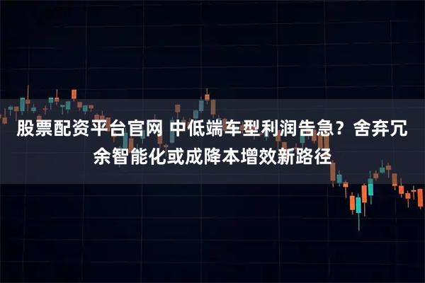 股票配资平台官网 中低端车型利润告急？舍弃冗余智能化或成降本增效新路径